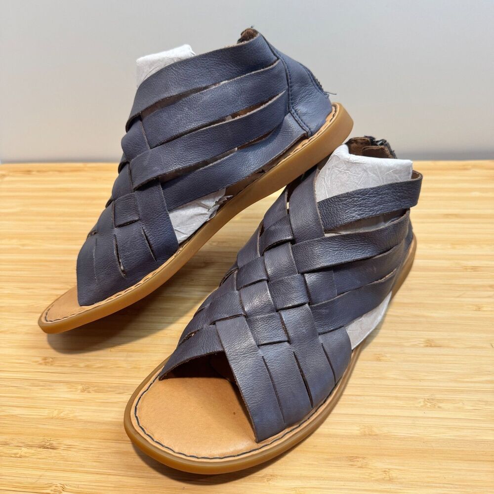 Born Iwa Woven Leather Gladiator Sandals Navy Blue Back Zip Comfort Women's 7M - Picture 5 of 14